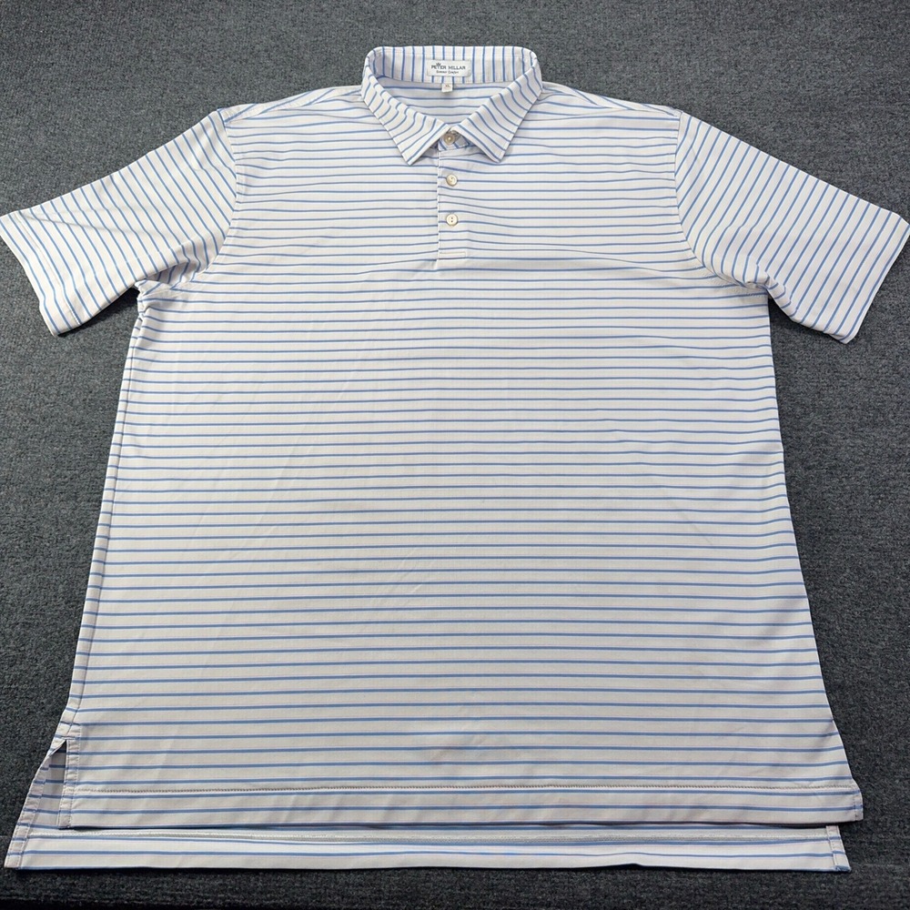 Peter Millar Summer Comfort Polo Shirt Mens XL Blue Pink Striped Short Sleeve